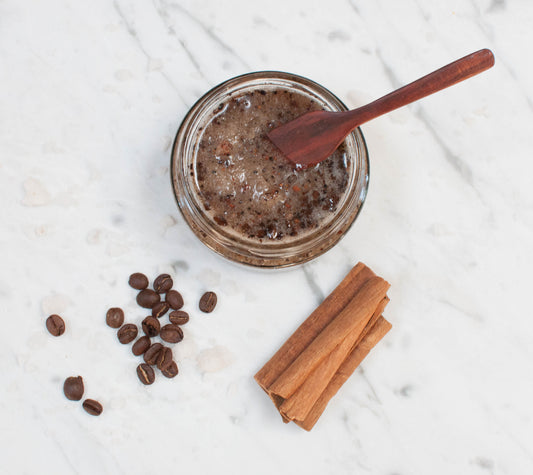 Coffee, cinnamon and sugar scrub in a jar