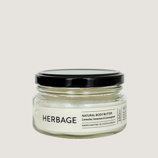 Jar of Herbage natural body butter on a white background